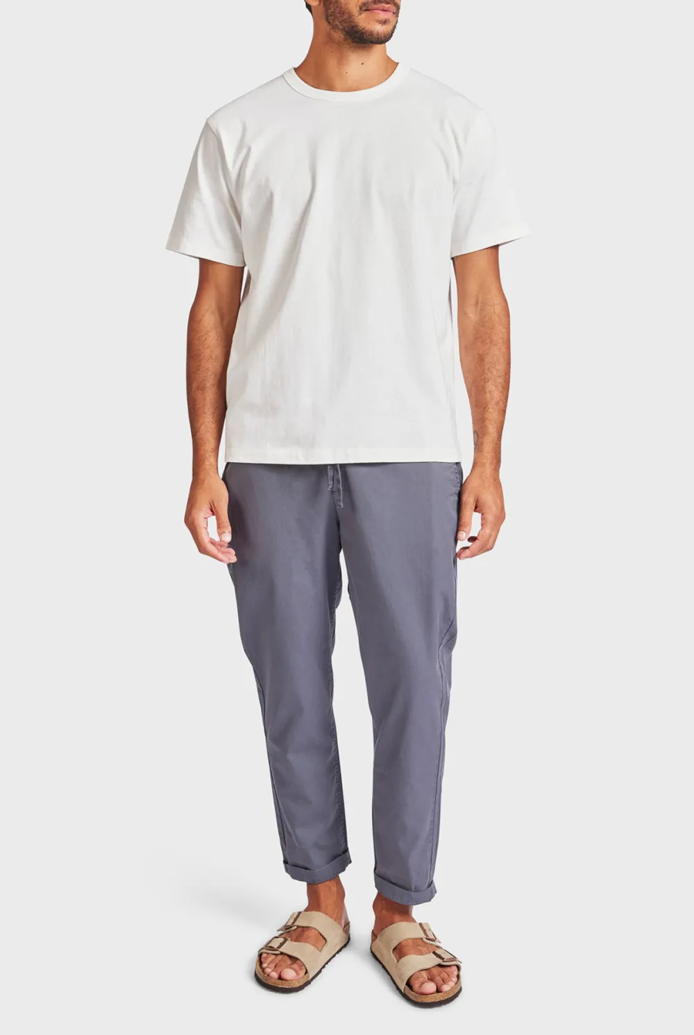 Ice Grey Elastic Waist Slim Chino Pant