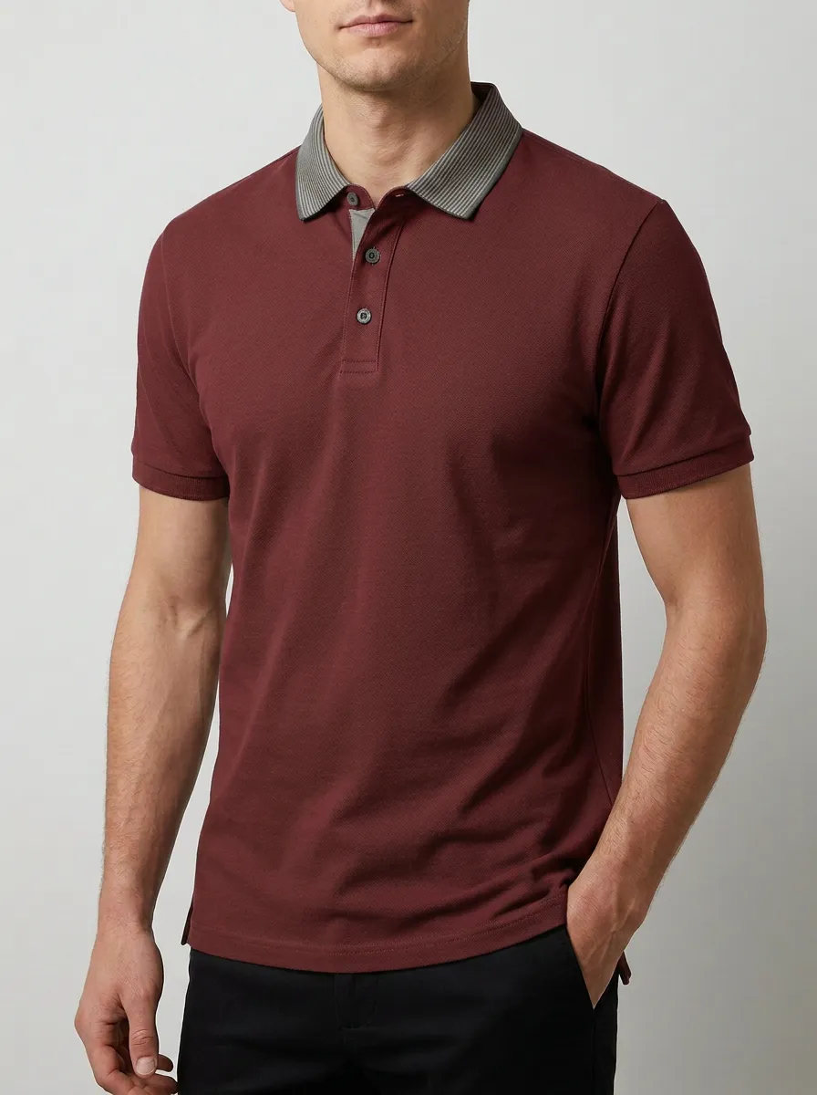 Women's Classic Striped-Collar Collared Polo Shirt