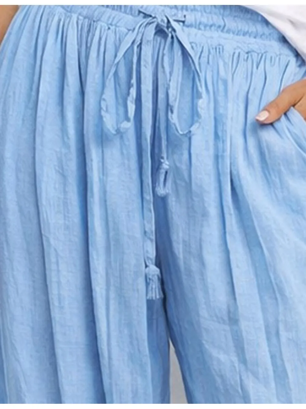 Elastic Waist Drawstring Ruffle Hem Lantern Pants