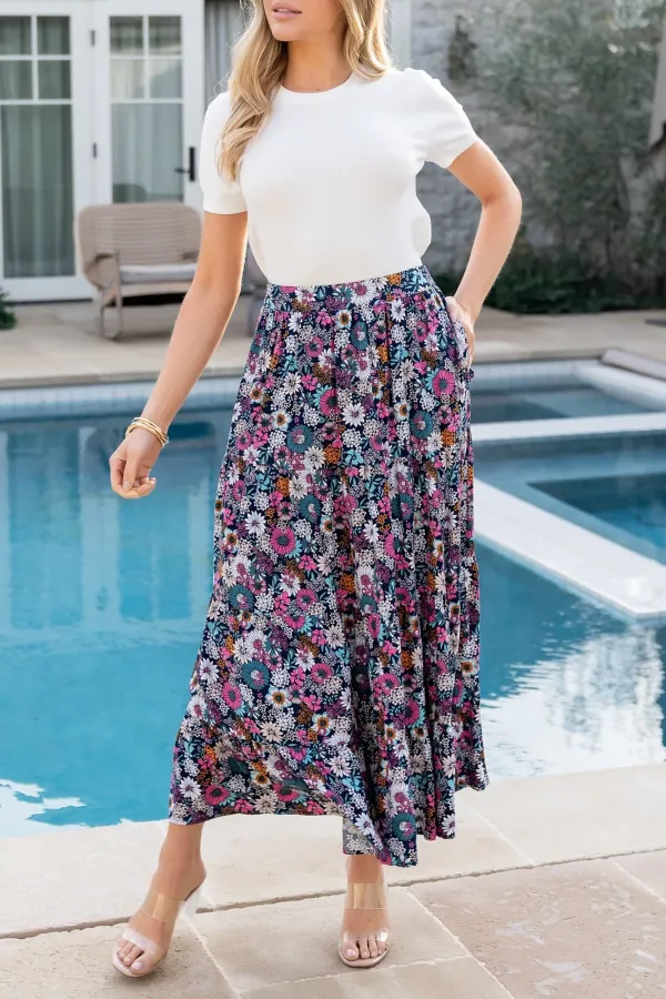 Breathable Lightweight High-Waisted Floral Skirt