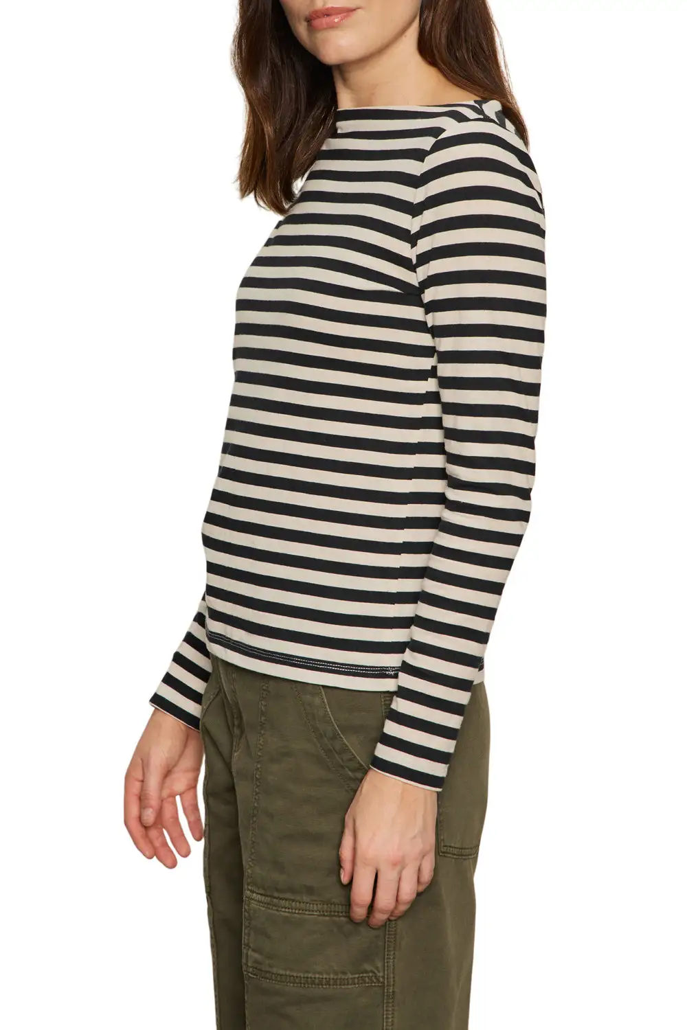 Striped Boat Neck Long Sleeve Relaxed Tee