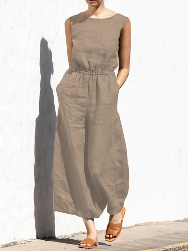 Clean High Waist Sleeveless Trousers Loose Pants