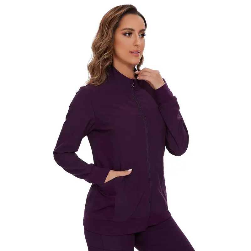 Scrub Jackets for Woman, Zip Front Nurse Jacket, 4-Way Stretch Fabric