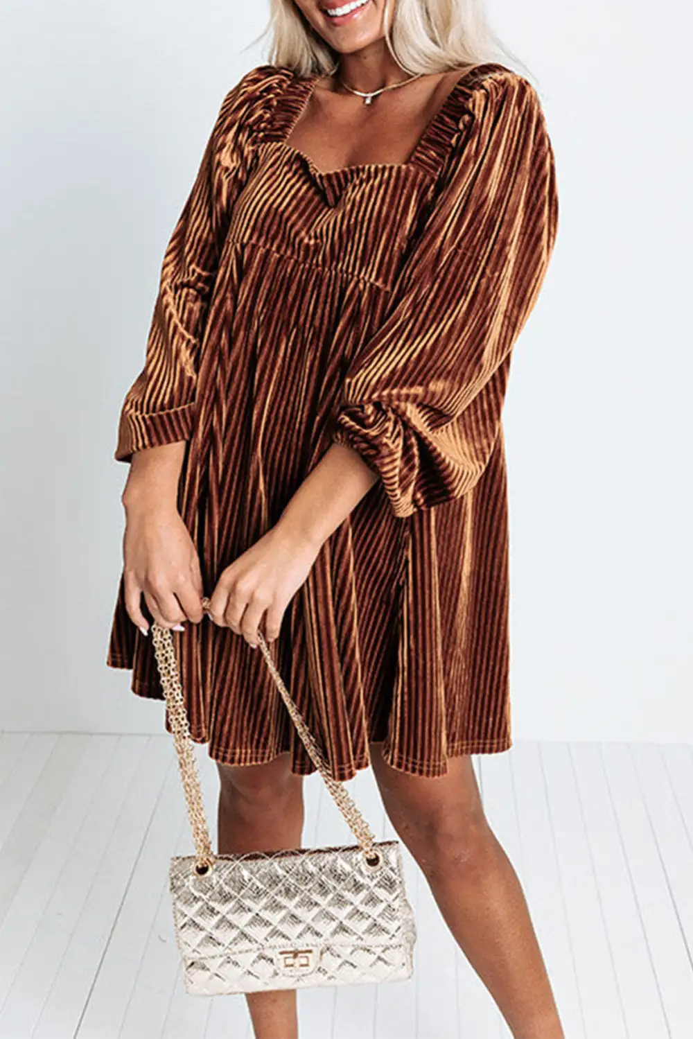 Tie Detail Square Neck Babydoll Mini Dress