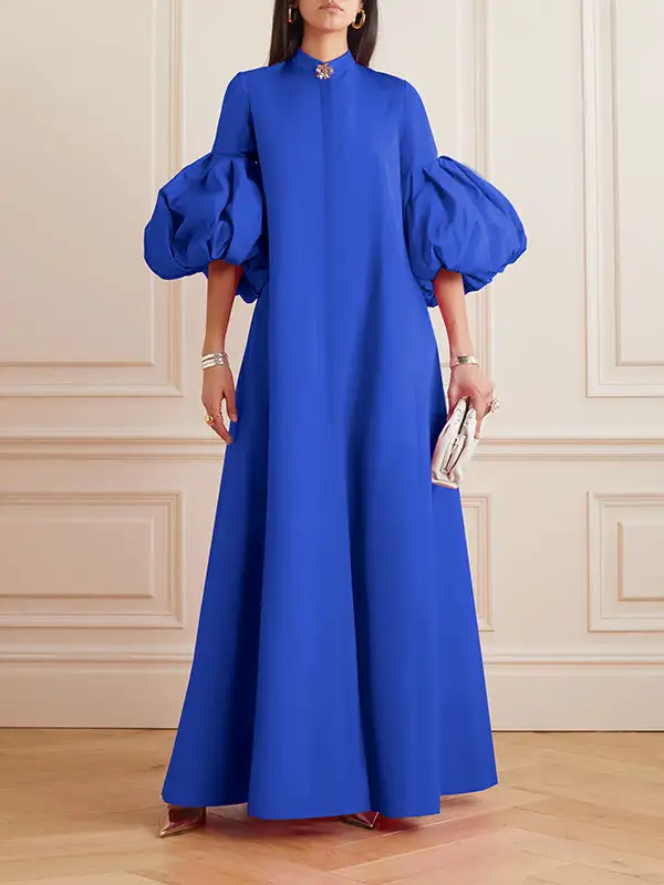 Loose Flower Shape Stand Collar Evening Dress Maxi Dress