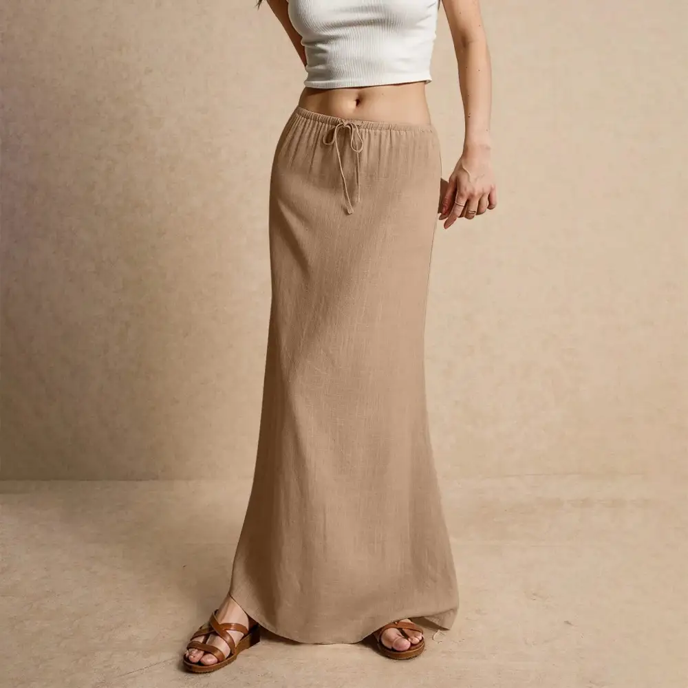 Satin A-Line Drawstring Skirt
