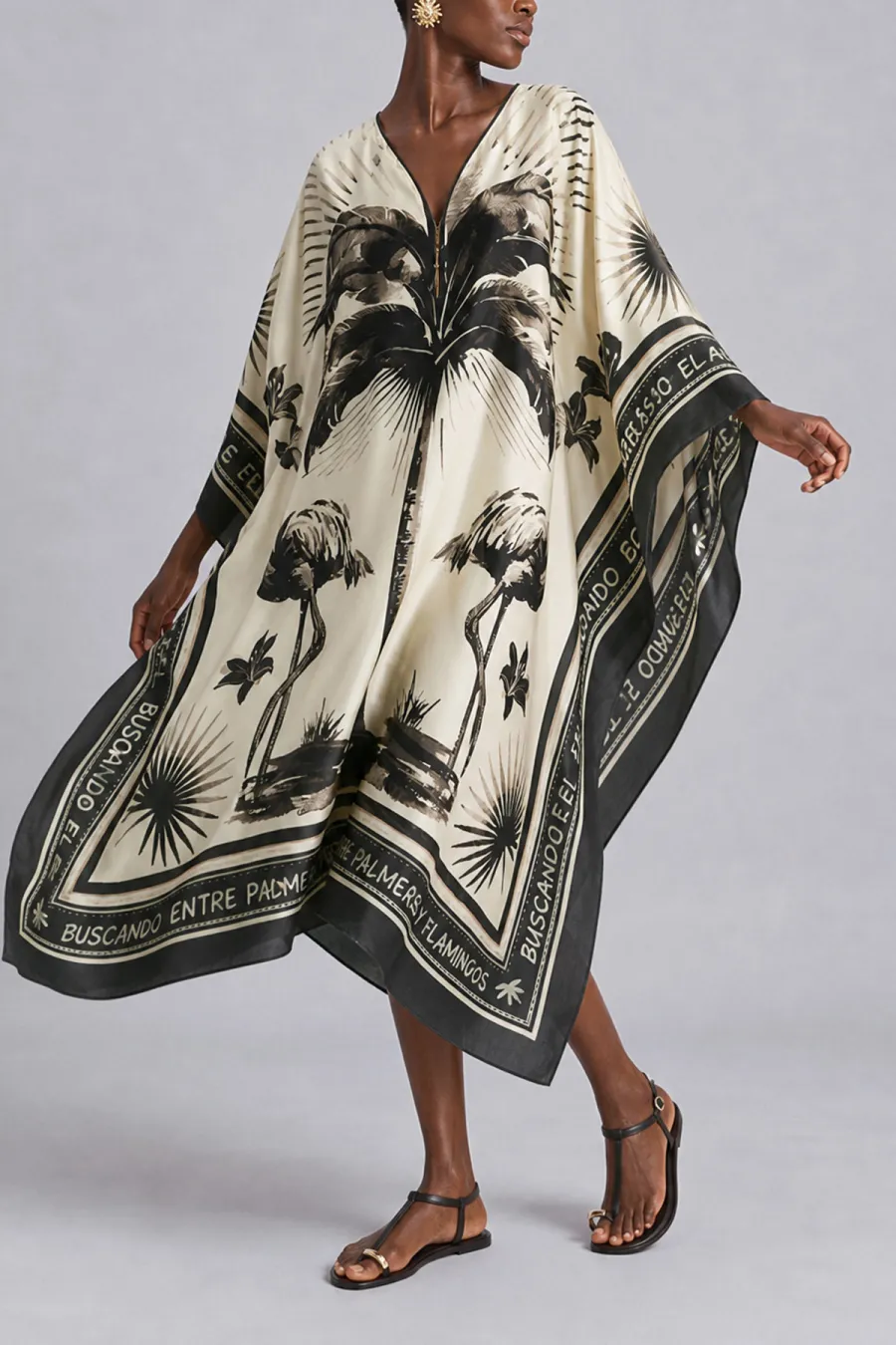 Batwing Sleeve Printed Midi Dress