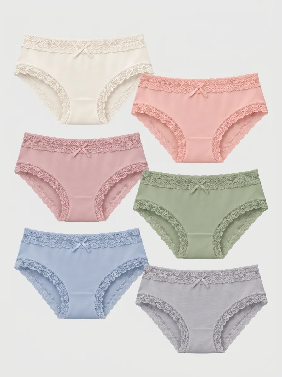 Women's Multicolor Lace Trim Hipster Briefs 6-Pack