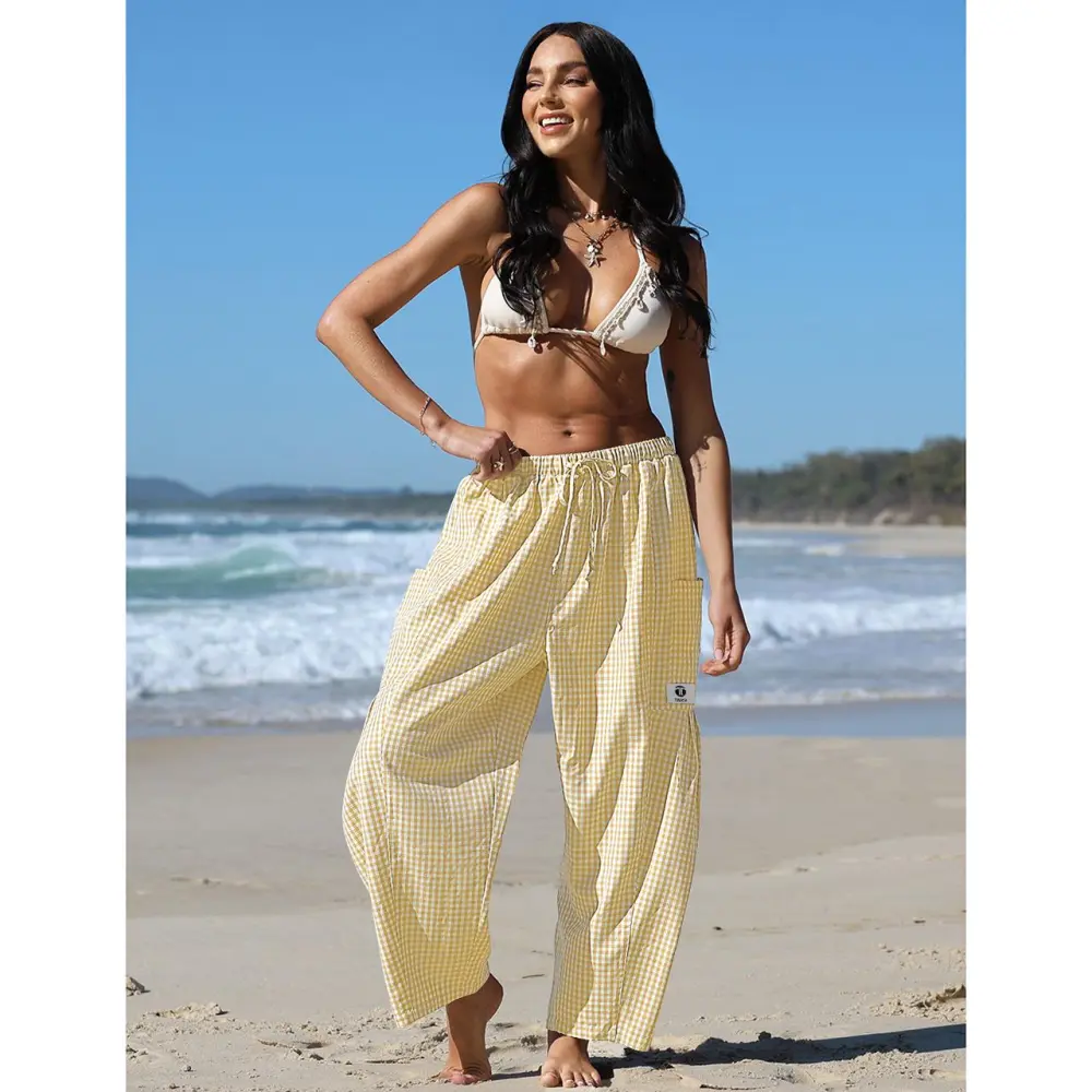 Women's Wide Leg Gingham Striped Plaid Pants