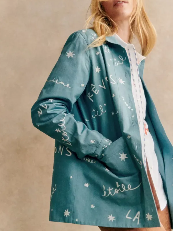 Light Blue Embroidered Denim Jacket