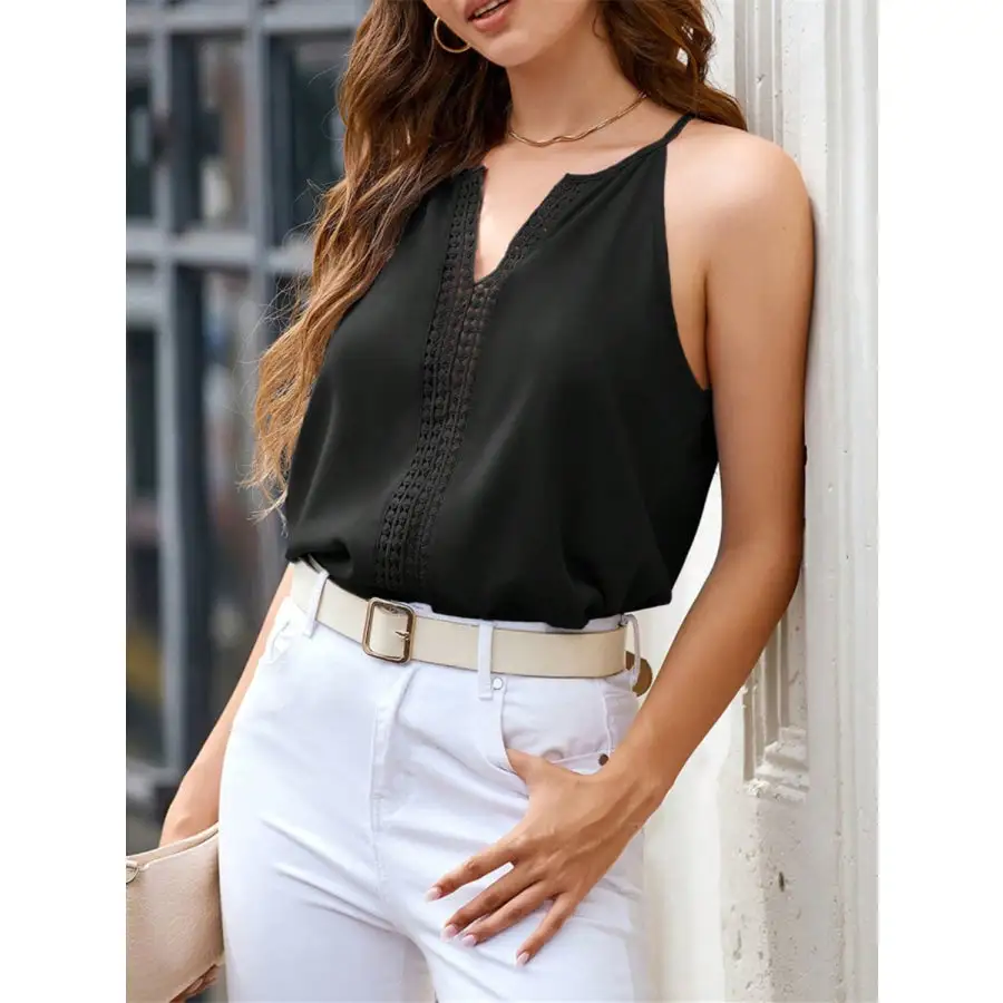 Openwork Notched Camisole Top