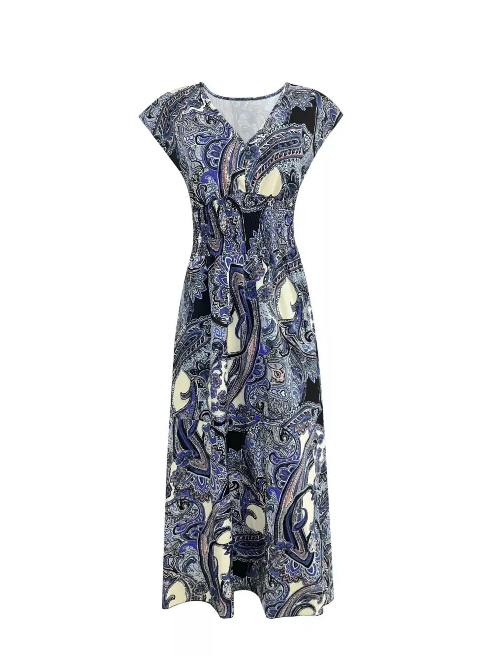 Smooth Finish Printed V Neck Maxi Dress