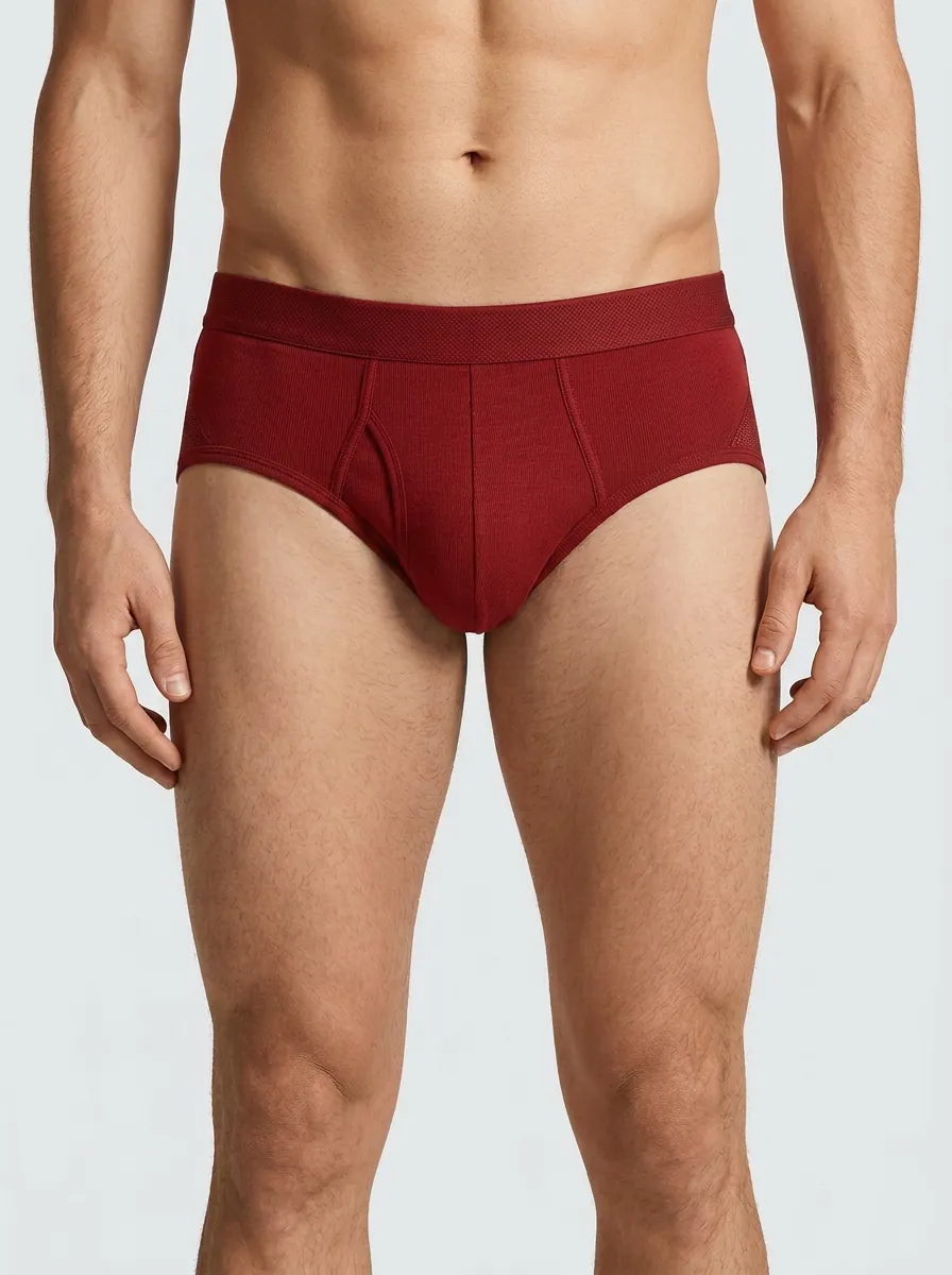 Men's Charcoal Grey Ribbed Cotton Printed Briefs