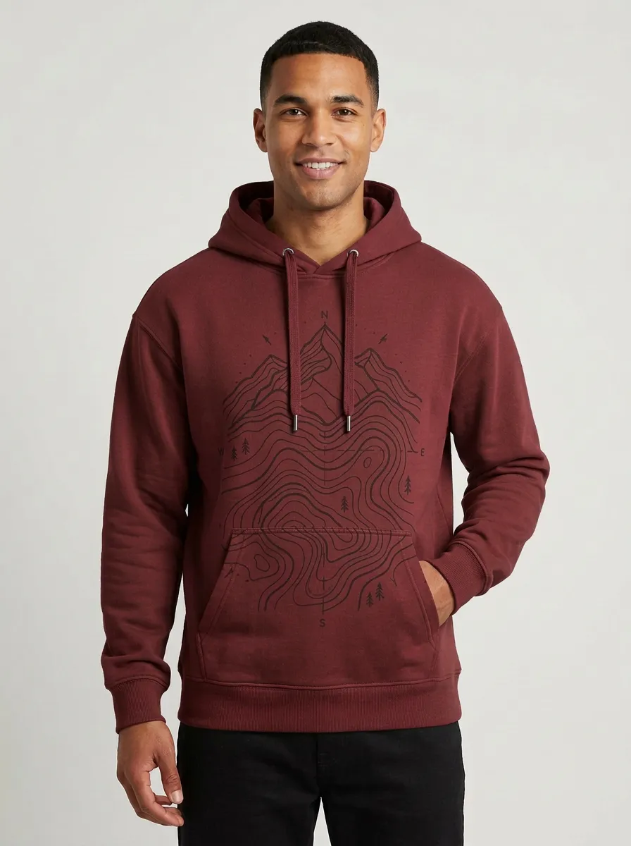 Men's Canyon Hiking Outdoor Explorer Mountain Topographic Graphic Hoodie