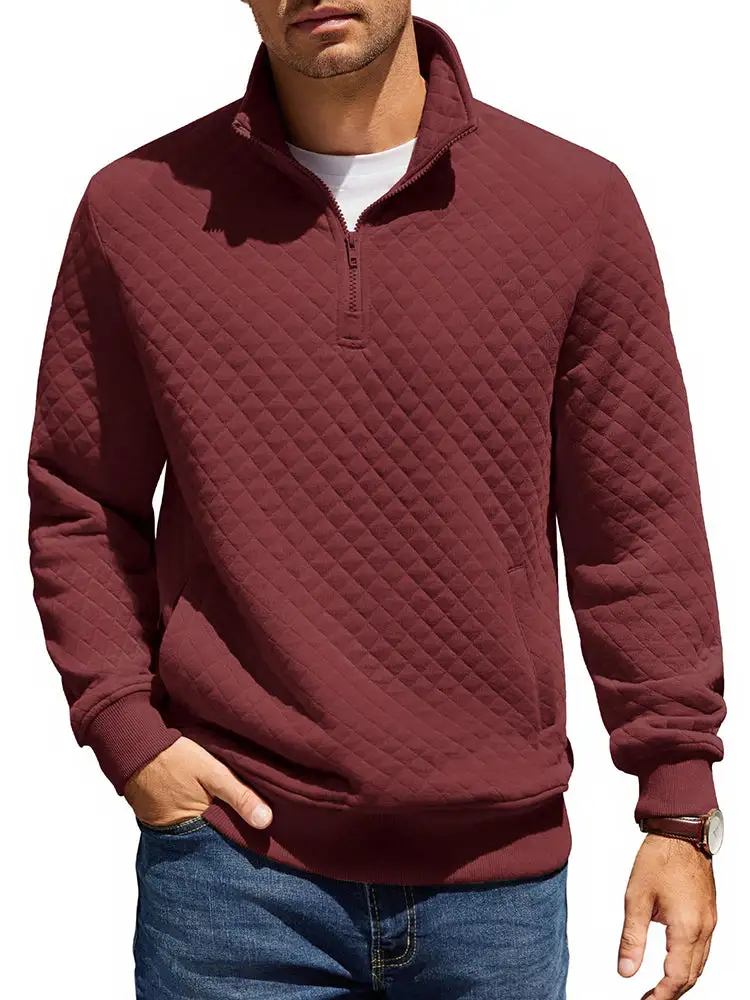 Trendy Quarter Zip Pullover Quilted Sweatshirt Hoodie