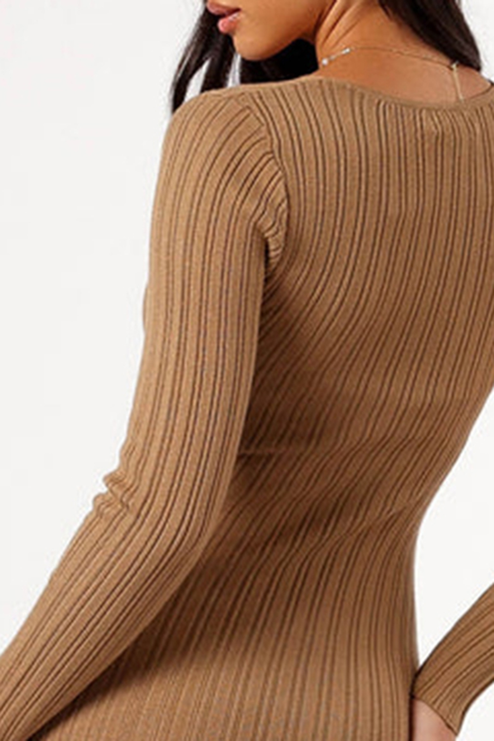 BLACK AND BROWN LONG SLEEVE MIDI DRESS