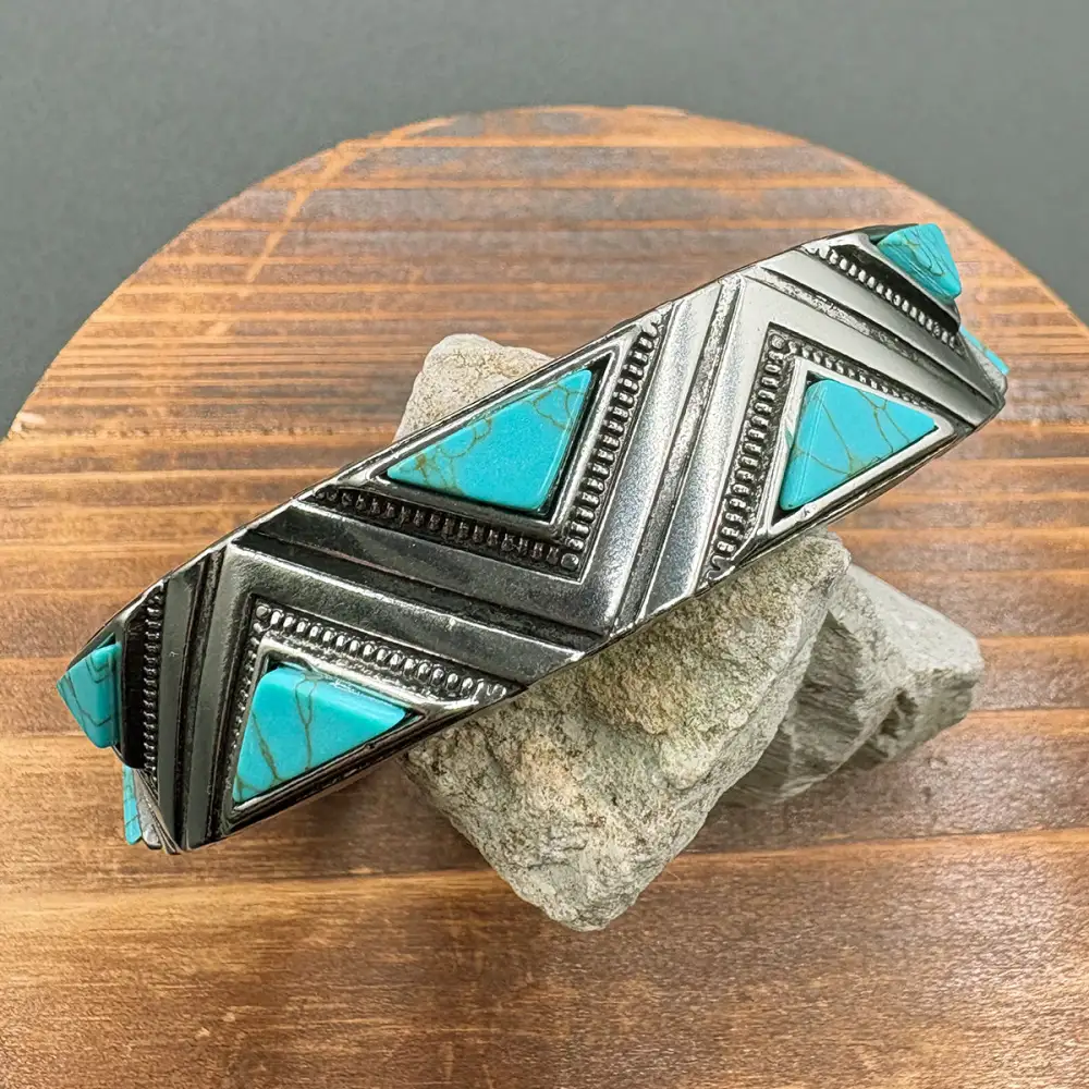 Geometric Inlay Bangle Bracelet