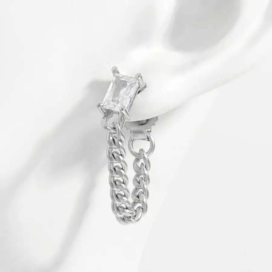 Sterling Silver Zircon Chain Earrings