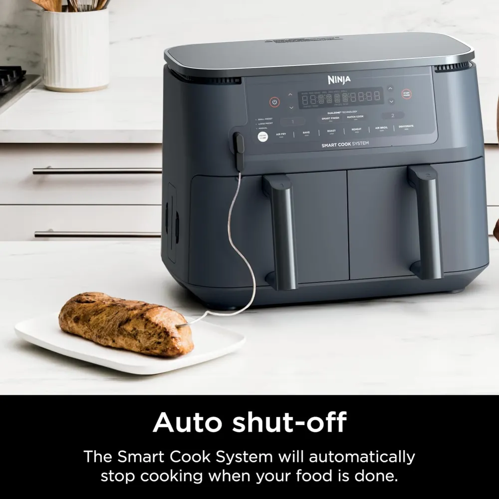 Ninja Air Fryer, Thermometer, Roast, Bake, Air Fry, Crisps, Broil, Reheats, Keep Warm