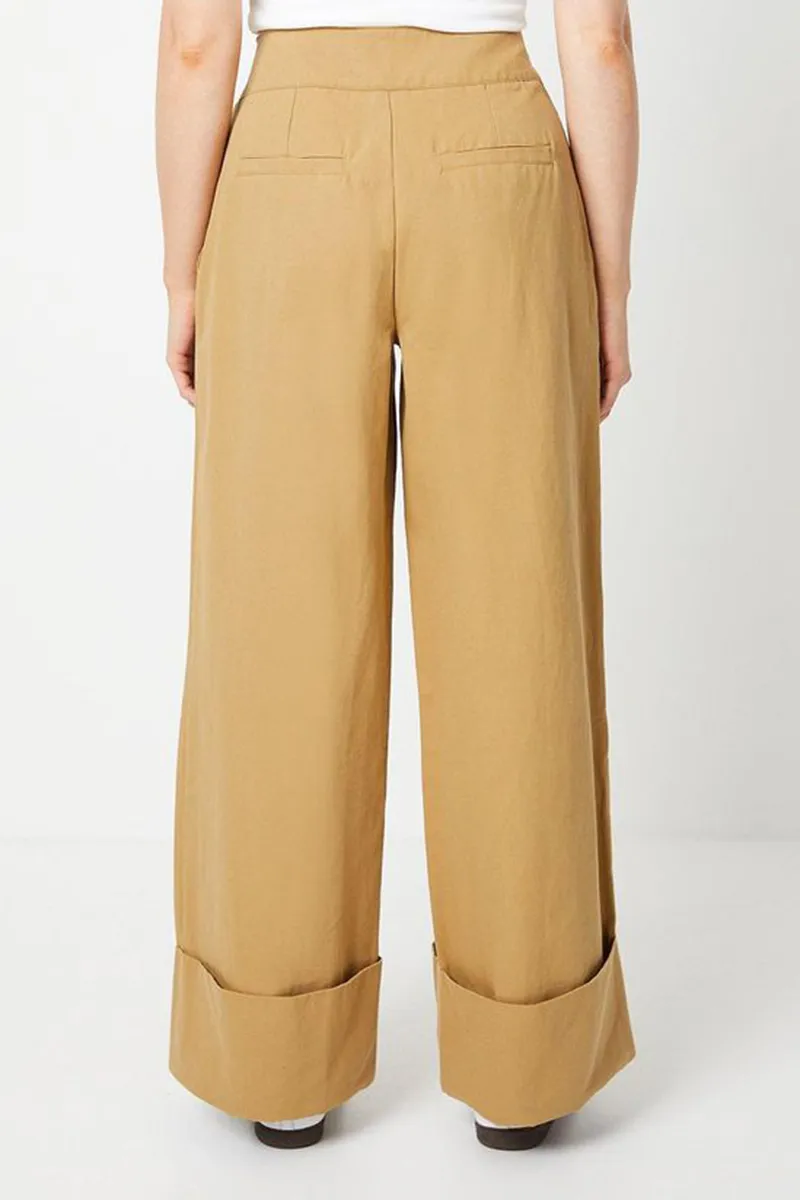 Casual Style Straight Leg Beige Trouser