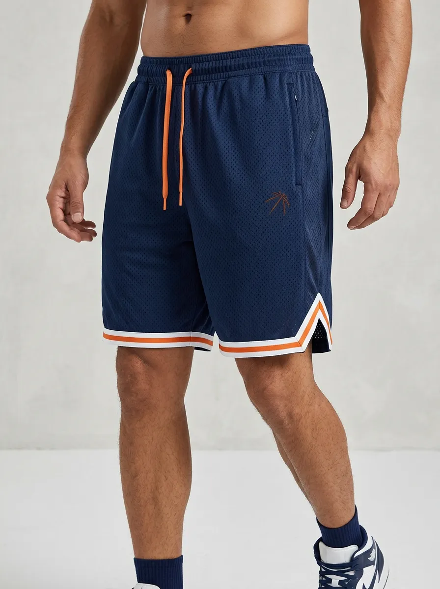 Sporty Striped Detail Mesh Detail Essential Men's Basketball Shorts
