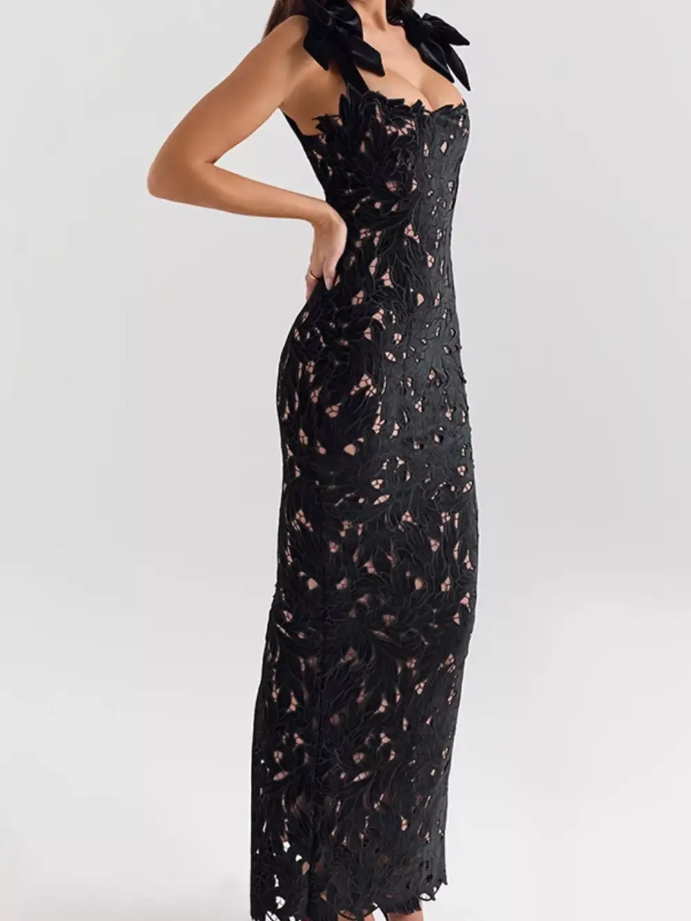Gathered Detail Slit Maxi Dress