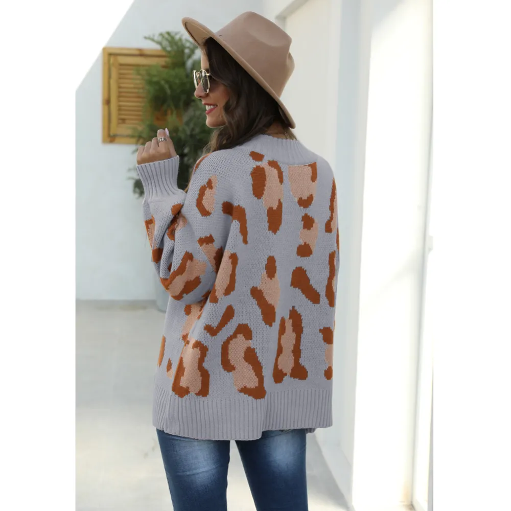 Leopard Print Pullover Knitted Sweater