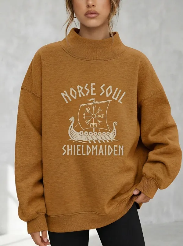 Women's Norse Soul Shieldmaiden Viking Ship Printed Sweatshirt