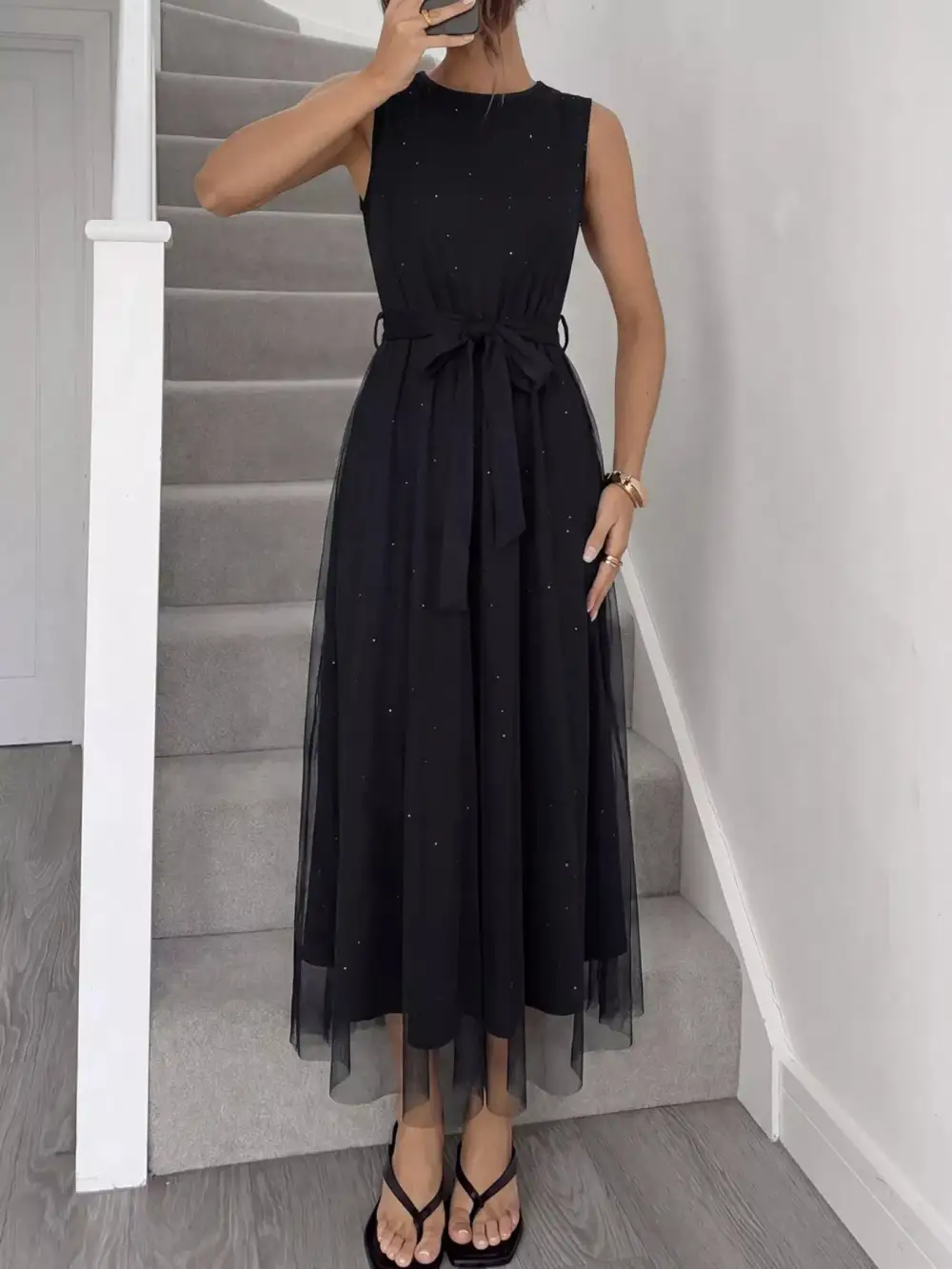 Tulle Sleeveless Midi Dress