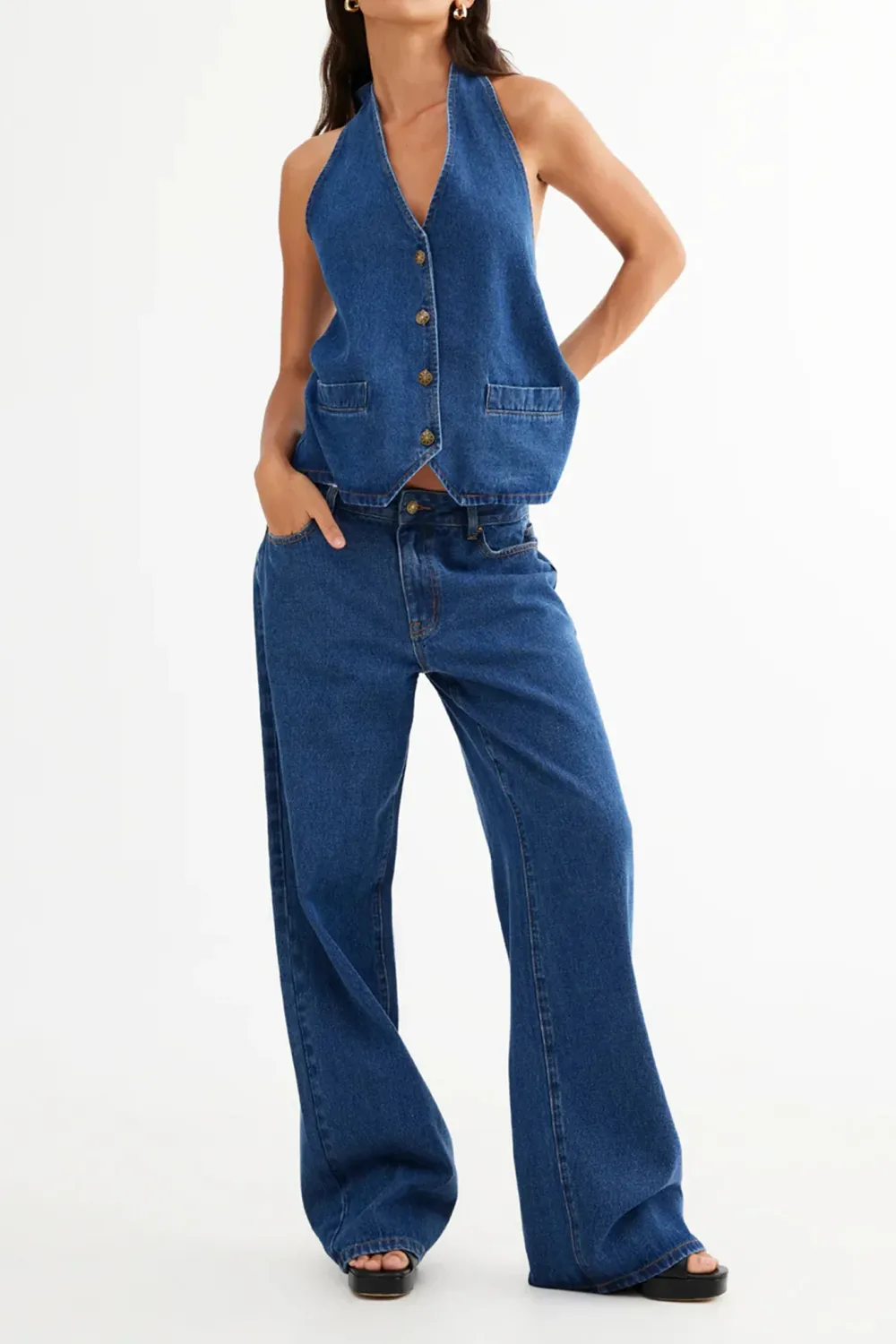 Designer Contrast Low-Rise Loose Jeans