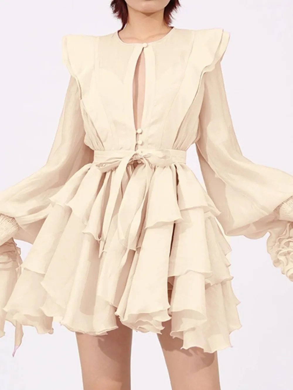 Soft Touch Ruffle Long Sleeve Mini Dress