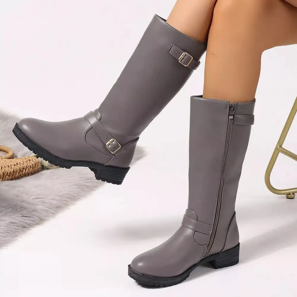 Graceful Round Toe Block Heels Boots