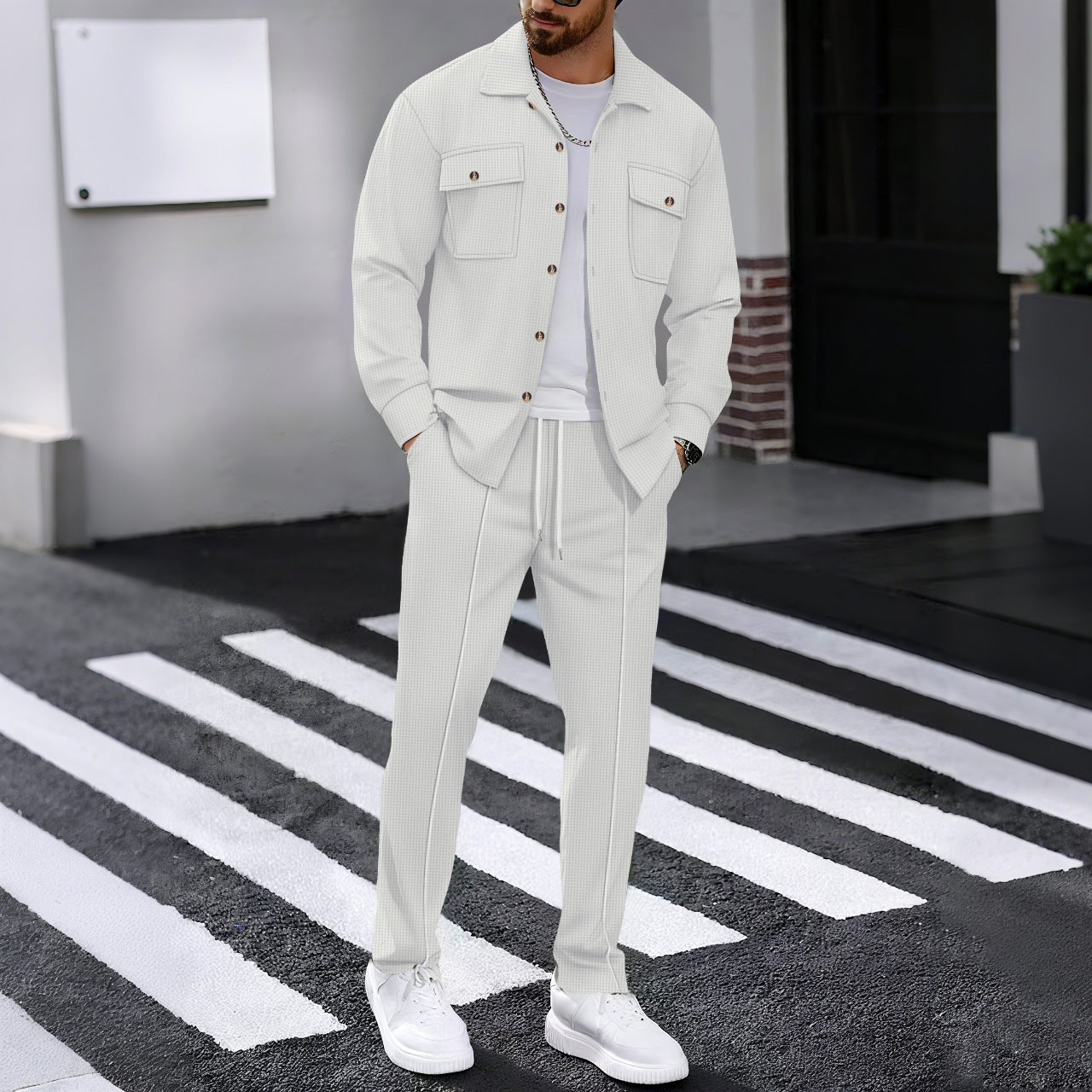Men's 6-Piece Long Sleeve Shirt & Drawstring Pants Set 🧥 | Casual Tracksuit Outfit for Daily Wear