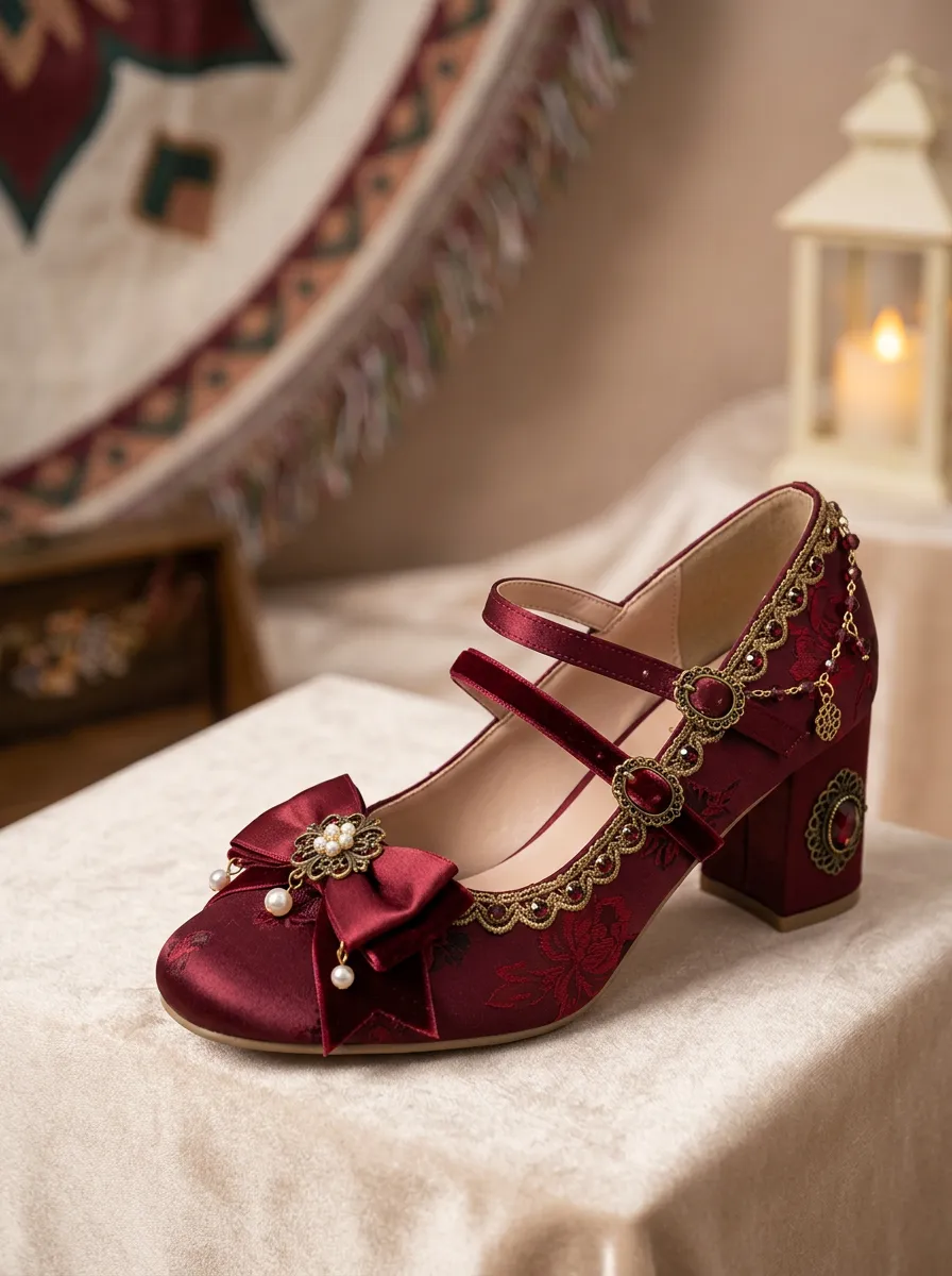 Mary Jane Pearl Floral Women's Bavarian Occasion Heels