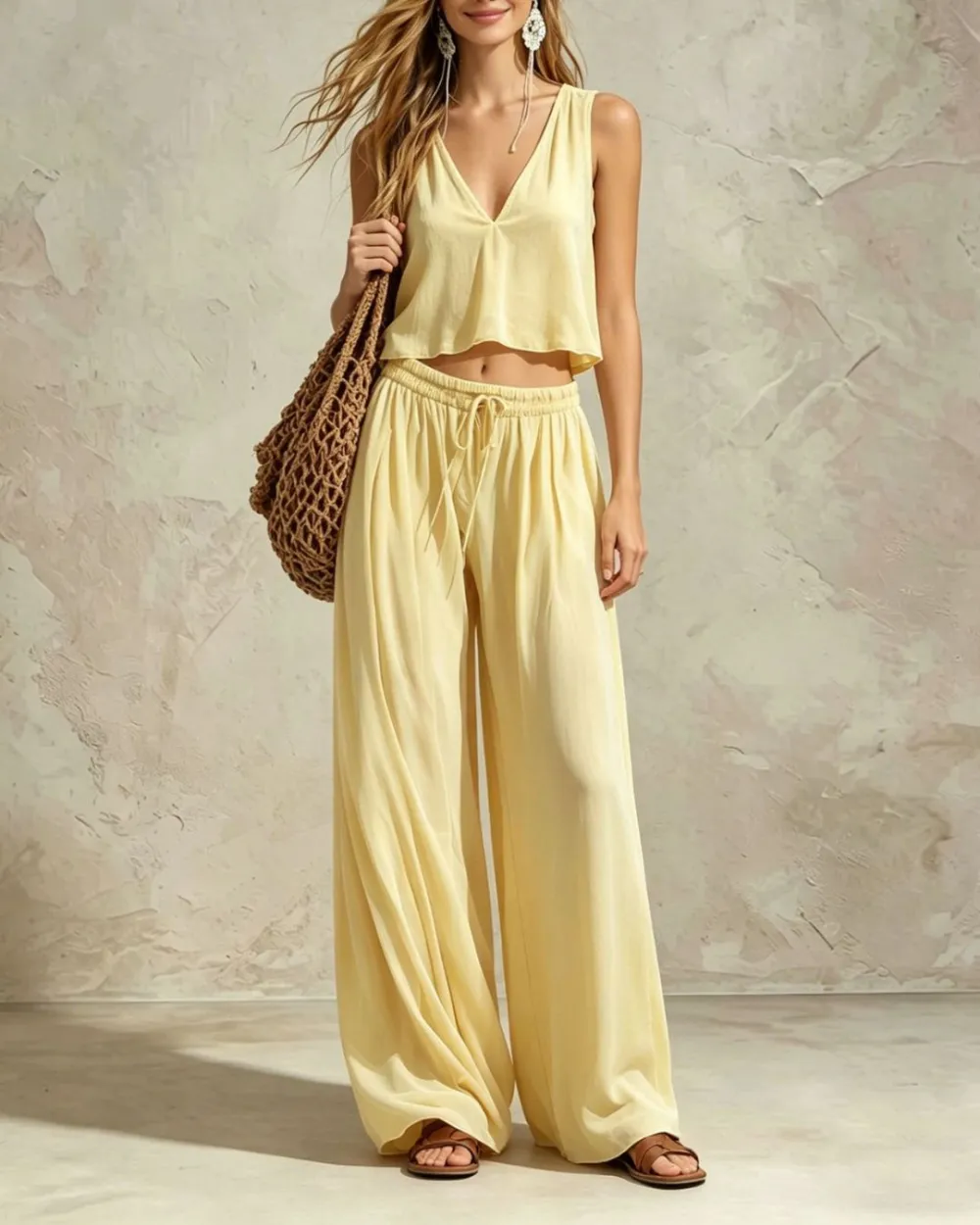 V-Neck Cotton Jersey Matching Set