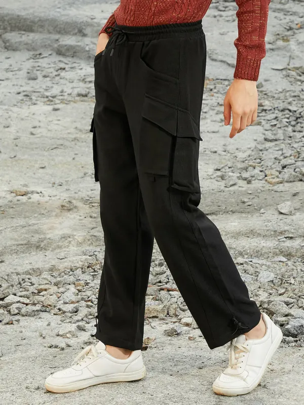 Black Straight-Fit Utility Trousers