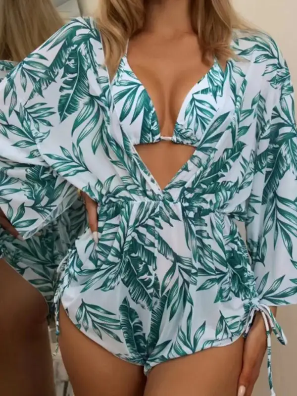 Tropical High Waist Tie Bikini Swim Set