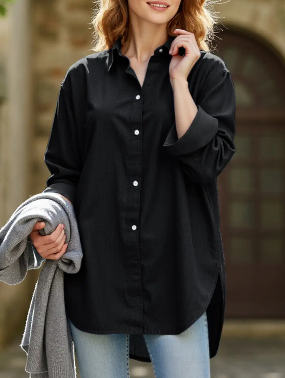 Button-Down Long-Sleeved Irregular Shirt