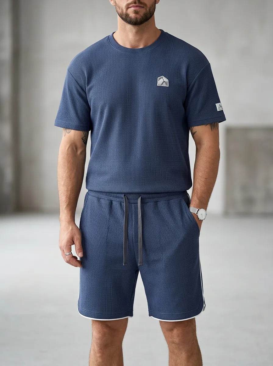 Men's Waffle-Knit Mountain-Graphic T-Shirt and Shorts Set
