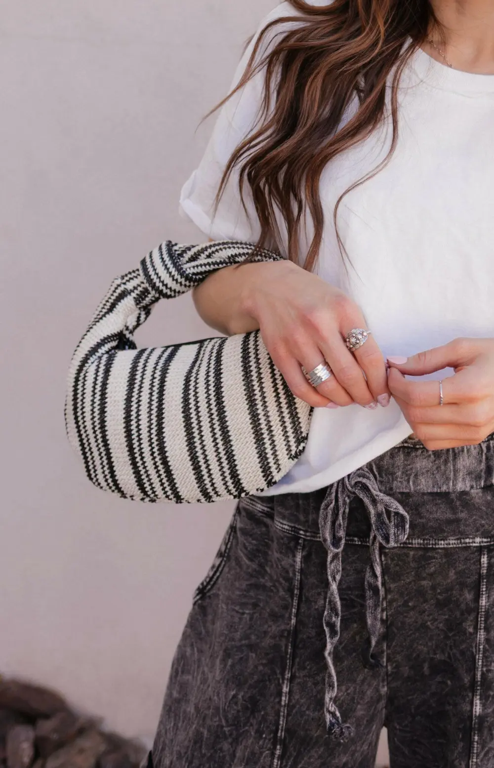 Woven Canvas Striped Clutch Bag