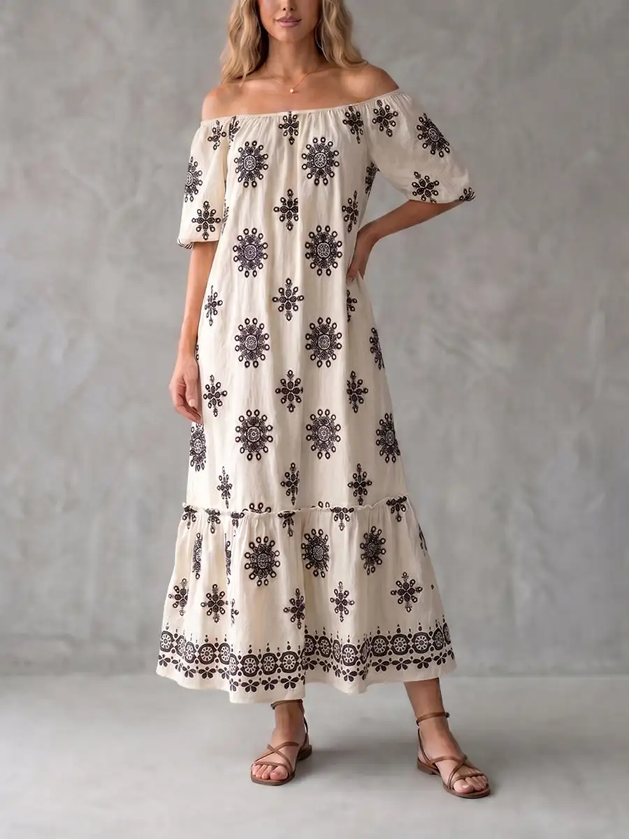 Half Pleated Printed Maxi Dress
