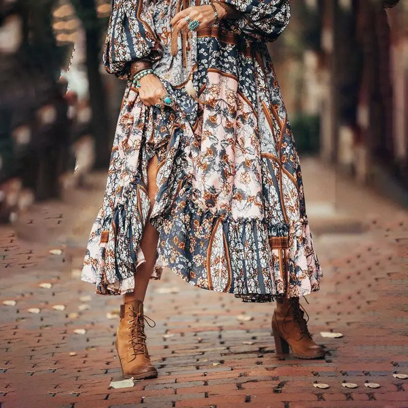 Autumnish Long Sleeve Irregular Retro Dress