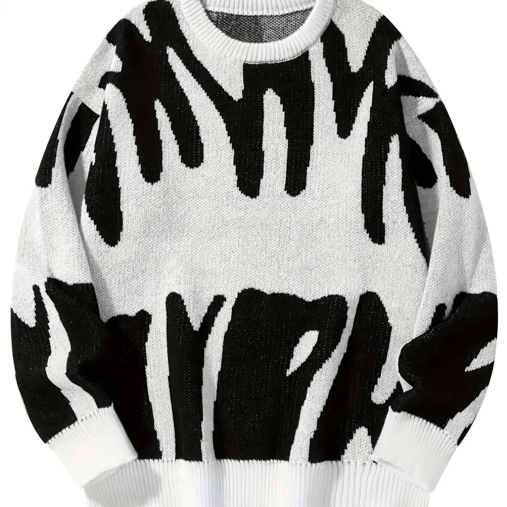 Y2k Graphic Pattern Pullover Sweater Crew Neck