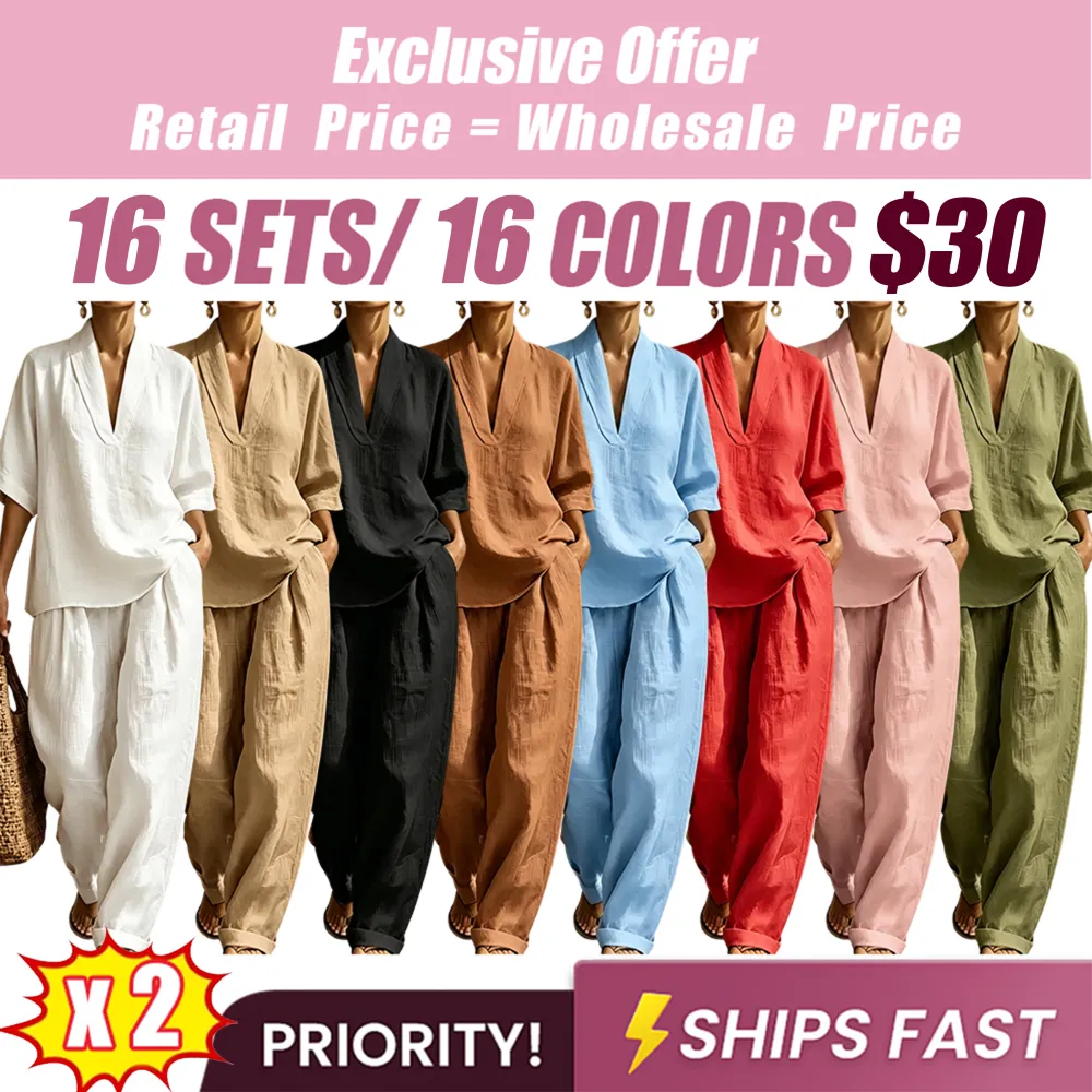 2026 New Relaxed Henley Top and Wide-Leg Pants Co-Ord Set