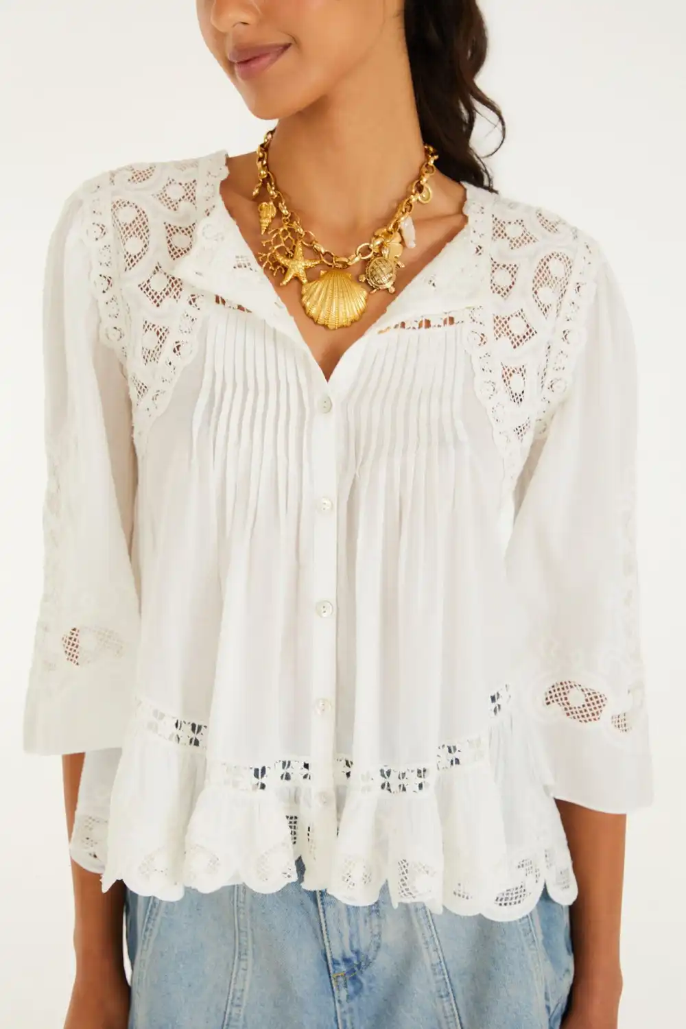 Embroidered Eyelet Short-Sleeve Blouse