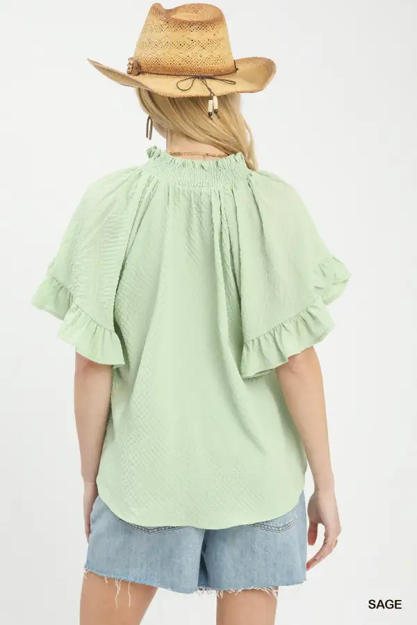 Textured Ruffle Sleeve Blouse