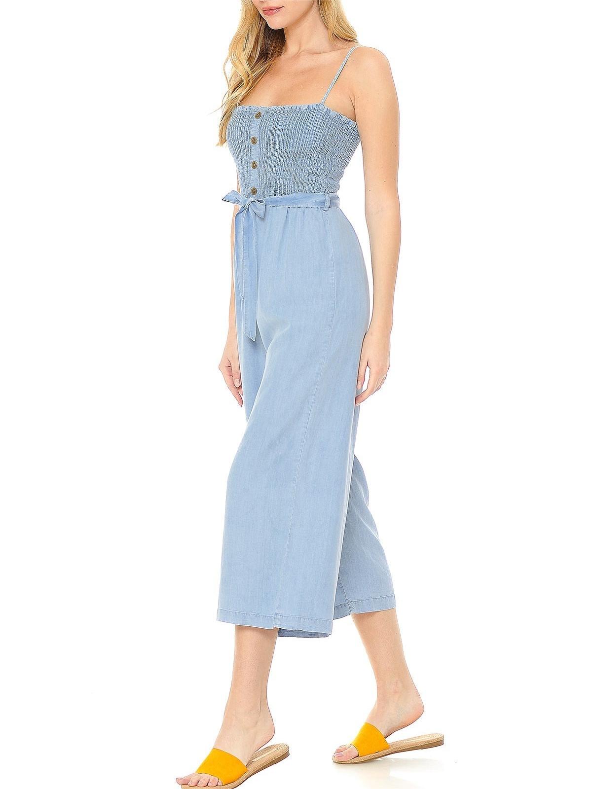 Chambray Strapless Culotte Jumpsuit