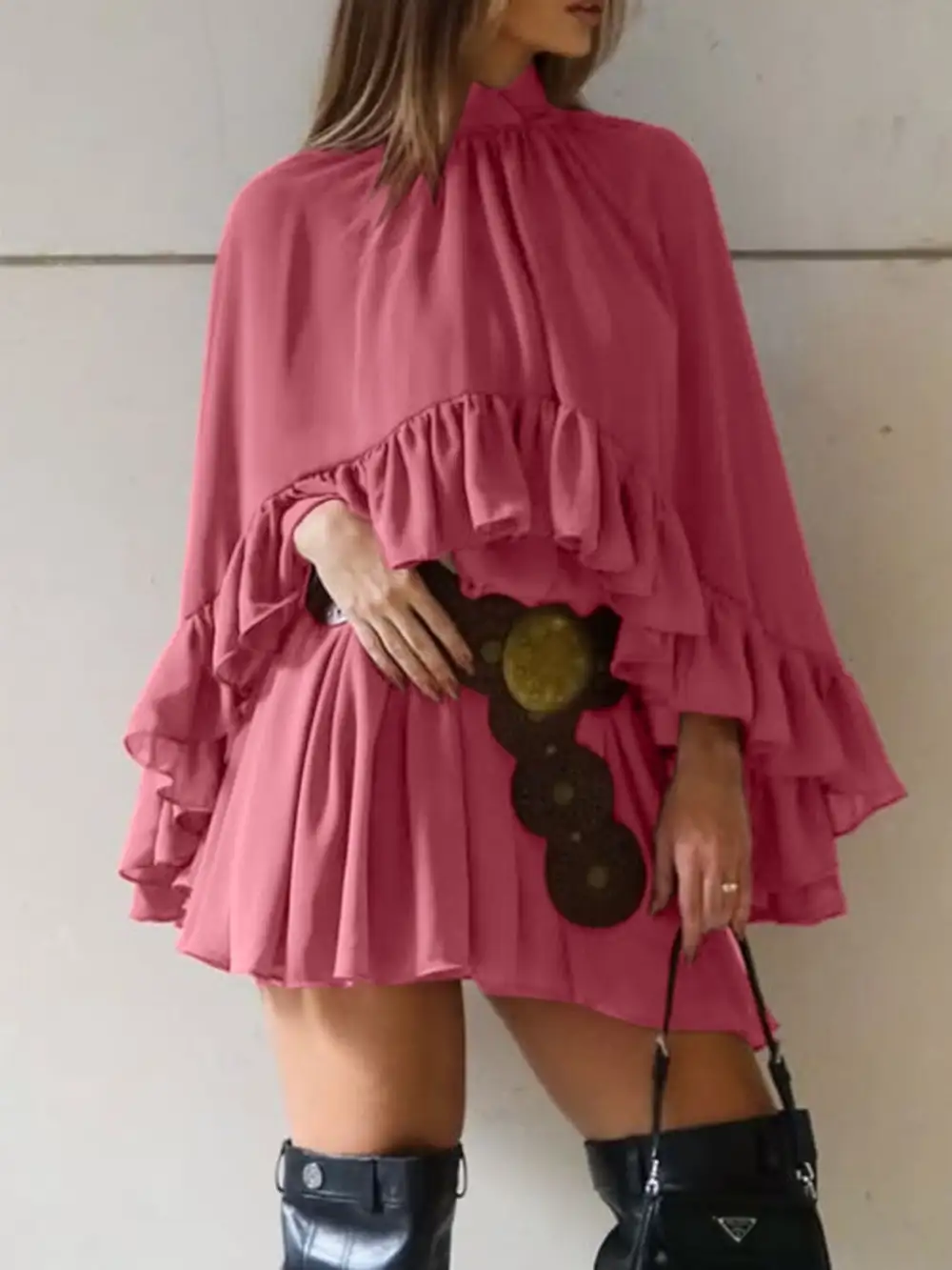High Neck Ruffle Mini Dress