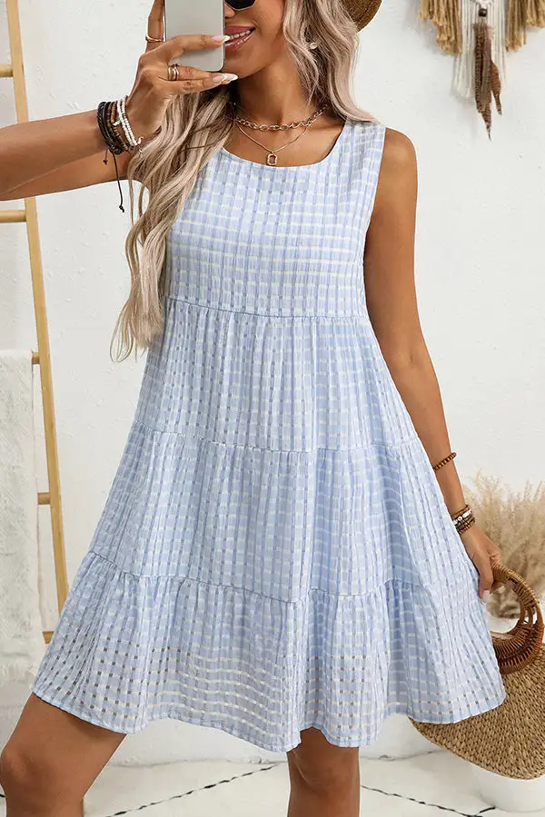 Plaid Print Sleeveless Casual Mini Dress