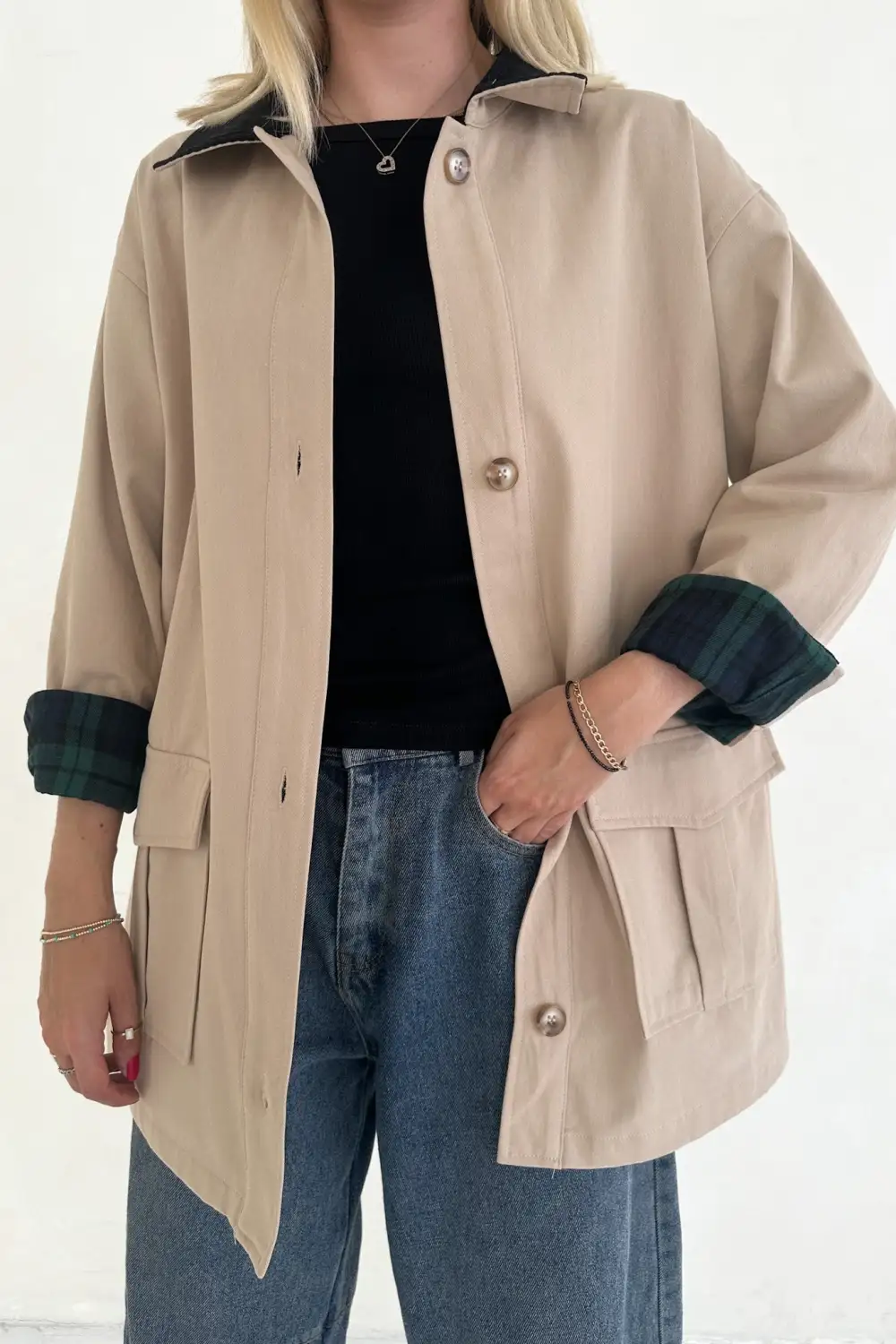 Plaid Corduroy Button Front Oversized Coat
